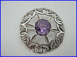 VINTAGE SCOTTISH IONA SILVER & AMETHYST BROOCH by JOHN HART. EDINBURGH 1961