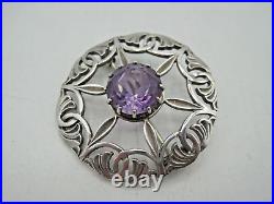 VINTAGE SCOTTISH IONA SILVER & AMETHYST BROOCH by JOHN HART. EDINBURGH 1961