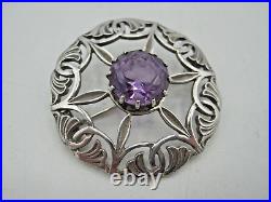 VINTAGE SCOTTISH IONA SILVER & AMETHYST BROOCH by JOHN HART. EDINBURGH 1961