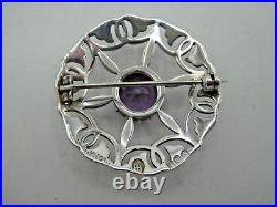 VINTAGE SCOTTISH IONA SILVER & AMETHYST BROOCH by JOHN HART. EDINBURGH 1961