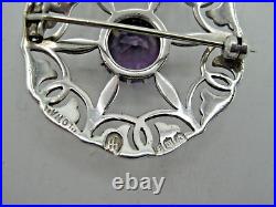 VINTAGE SCOTTISH IONA SILVER & AMETHYST BROOCH by JOHN HART. EDINBURGH 1961