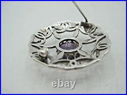 VINTAGE SCOTTISH IONA SILVER & AMETHYST BROOCH by JOHN HART. EDINBURGH 1961