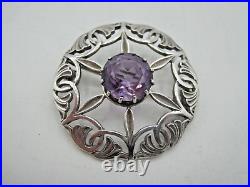 VINTAGE SCOTTISH IONA SILVER & AMETHYST BROOCH by JOHN HART. EDINBURGH 1961