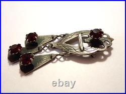 VTG Scottish Luckenbooth Heart Pin Red Rhinestones 3 Danglers Sterling Silver