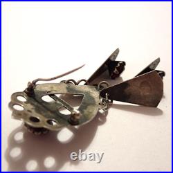 VTG Scottish Luckenbooth Heart Pin Red Rhinestones 3 Danglers Sterling Silver