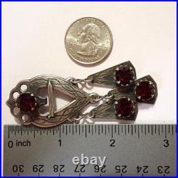 VTG Scottish Luckenbooth Heart Pin Red Rhinestones 3 Danglers Sterling Silver