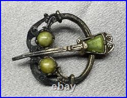 VTG Scottish MacNaughton Tartan Frame Sterling Silver Bagpipe Player Pin Brooch