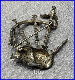 VTG Scottish MacNaughton Tartan Frame Sterling Silver Bagpipe Player Pin Brooch