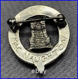 VTG Scottish MacNaughton Tartan Frame Sterling Silver Bagpipe Player Pin Brooch
