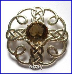 Very Nice Sterling Silver & Citrine Celtic Scottish Brooch Good Sized Brooch