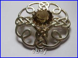 Very Nice Sterling Silver & Citrine Celtic Scottish Brooch Good Sized Brooch