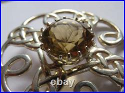 Very Nice Sterling Silver & Citrine Celtic Scottish Brooch Good Sized Brooch