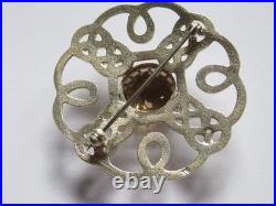 Very Nice Sterling Silver & Citrine Celtic Scottish Brooch Good Sized Brooch