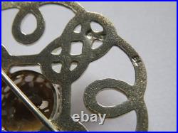 Very Nice Sterling Silver & Citrine Celtic Scottish Brooch Good Sized Brooch