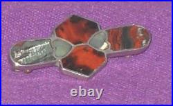 Victorian 1882 Hallmarked Sterling Silver Scottish Agate Specimen Brooch Antique