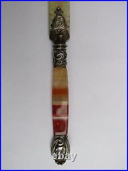 Victorian Antique Scottish Banded Agate Silver Mother-of-Pearl Letter Knife