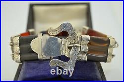 Victorian Boxed Scottish Sterling Silver Agate Bracelet