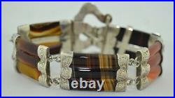 Victorian Boxed Scottish Sterling Silver Agate Bracelet