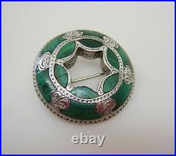 Victorian Celtic Silver & Malachite Brooch