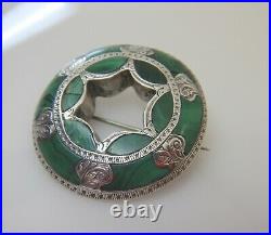 Victorian Celtic Silver & Malachite Brooch