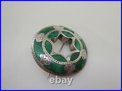 Victorian Celtic Silver & Malachite Brooch