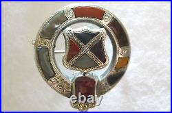Victorian Handmade, Handchased Silver & Polished Agate, Shield Scottish Brooch