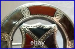 Victorian Handmade, Handchased Silver & Polished Agate, Shield Scottish Brooch