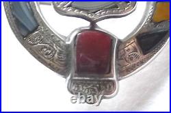 Victorian Handmade, Handchased Silver & Polished Agate, Shield Scottish Brooch