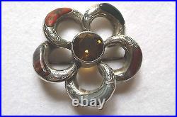 Victorian Handmade, Silver, Citrine & Agate 5-Petal Flower, Scottish Brooch