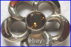 Victorian Handmade, Silver, Citrine & Agate 5-Petal Flower, Scottish Brooch