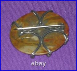 Victorian Large 1887 Hallmarked Sterling Silver Scottish Agate Brooch Antique