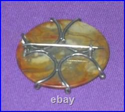 Victorian Large 1887 Hallmarked Sterling Silver Scottish Agate Brooch Antique