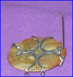 Victorian Large 1887 Hallmarked Sterling Silver Scottish Agate Brooch Antique
