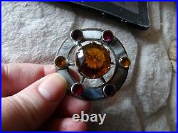 Victorian Scottish Agate & Citrine Large Brooch In Garrards Box 2 Diameter Xwl2