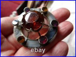 Victorian Scottish Agate & Citrine Large Brooch In Garrards Box 2 Diameter Xwl2