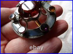 Victorian Scottish Agate & Citrine Large Brooch In Garrards Box 2 Diameter Xwl2