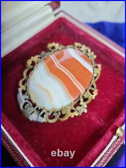 Victorian Scottish Agate Sample. Silver Gilt Brooch Early Example, Very Ornate