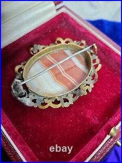 Victorian Scottish Agate Sample. Silver Gilt Brooch Early Example, Very Ornate