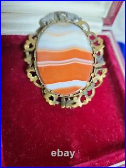 Victorian Scottish Agate Sample. Silver Gilt Brooch Early Example, Very Ornate