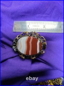 Victorian Scottish Agate Sample. Silver Gilt Brooch Early Example, Very Ornate