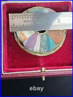 Victorian Scottish Agate Sample. Silver Gilt Brooch Early Example, Very Ornate
