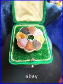 Victorian Scottish Agate Sample. Sterling Silver Brooch Early Example