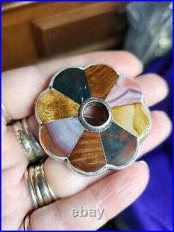 Victorian Scottish Agate Sample. Sterling Silver Brooch Early Example