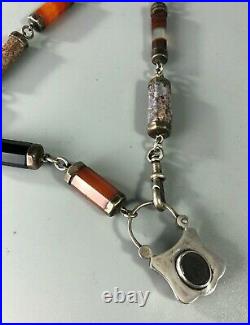 Victorian Scottish Agate & Silver Padlock Necklace / Albert Chain 44cm BLZX