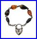 Victorian Scottish Banded & Red Agate Sterling Silver Heart Bracelet Antique