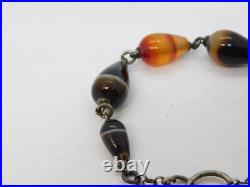 Victorian Scottish Banded & Red Agate Sterling Silver Heart Bracelet Antique