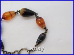 Victorian Scottish Banded & Red Agate Sterling Silver Heart Bracelet Antique