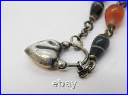Victorian Scottish Banded & Red Agate Sterling Silver Heart Bracelet Antique