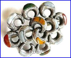 Victorian Scottish Lovers Knot Pebble Antique Brooch Sterling Multi Stone c1880