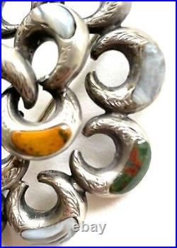 Victorian Scottish Lovers Knot Pebble Antique Brooch Sterling Multi Stone c1880